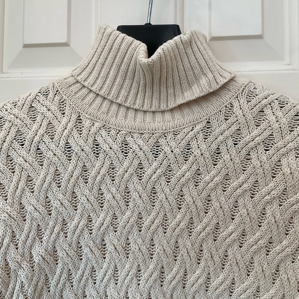 Jeanne Pierre 100% cotton cable-knit turtleneck tunic sweater, ivory, Sz L - Picture 3 of 11